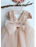 Cap Sleeves Tan Lace Tulle Stunning Flower Girl Dress